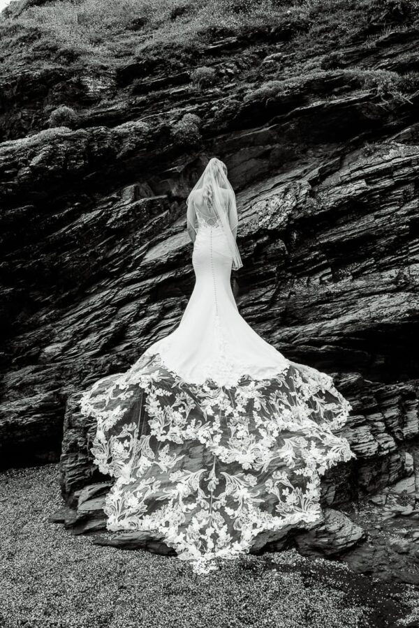 Coastal wedding photography Cornwall, couple at Church Cove Gunwalloe